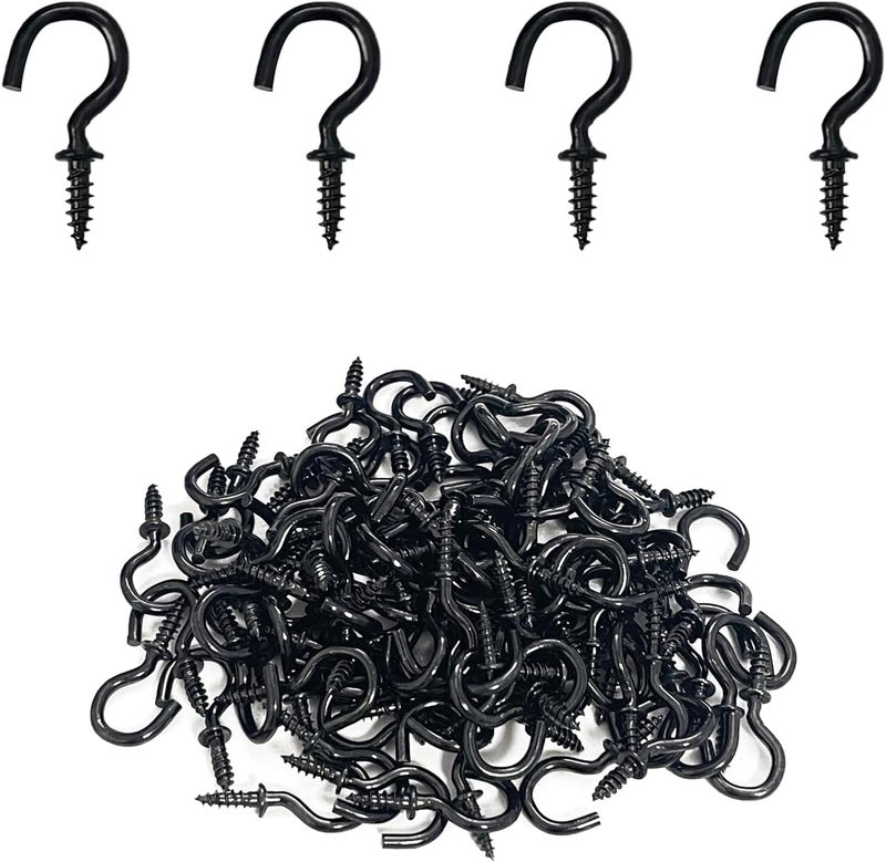 Goiio 100 Pieces 1/2 inch Ceiling Hooks, Black Zinc Plated Metal Screw-in Cup Hooks - Image 1